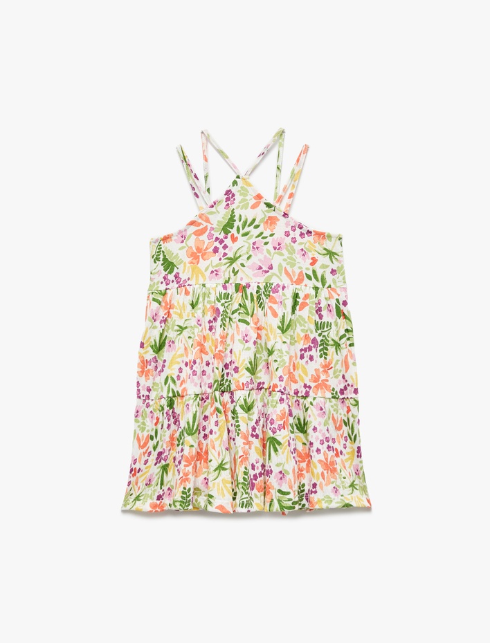 Kız Bebek Askılı Kat Detaylı Pamuklu Çiçekli Elbise