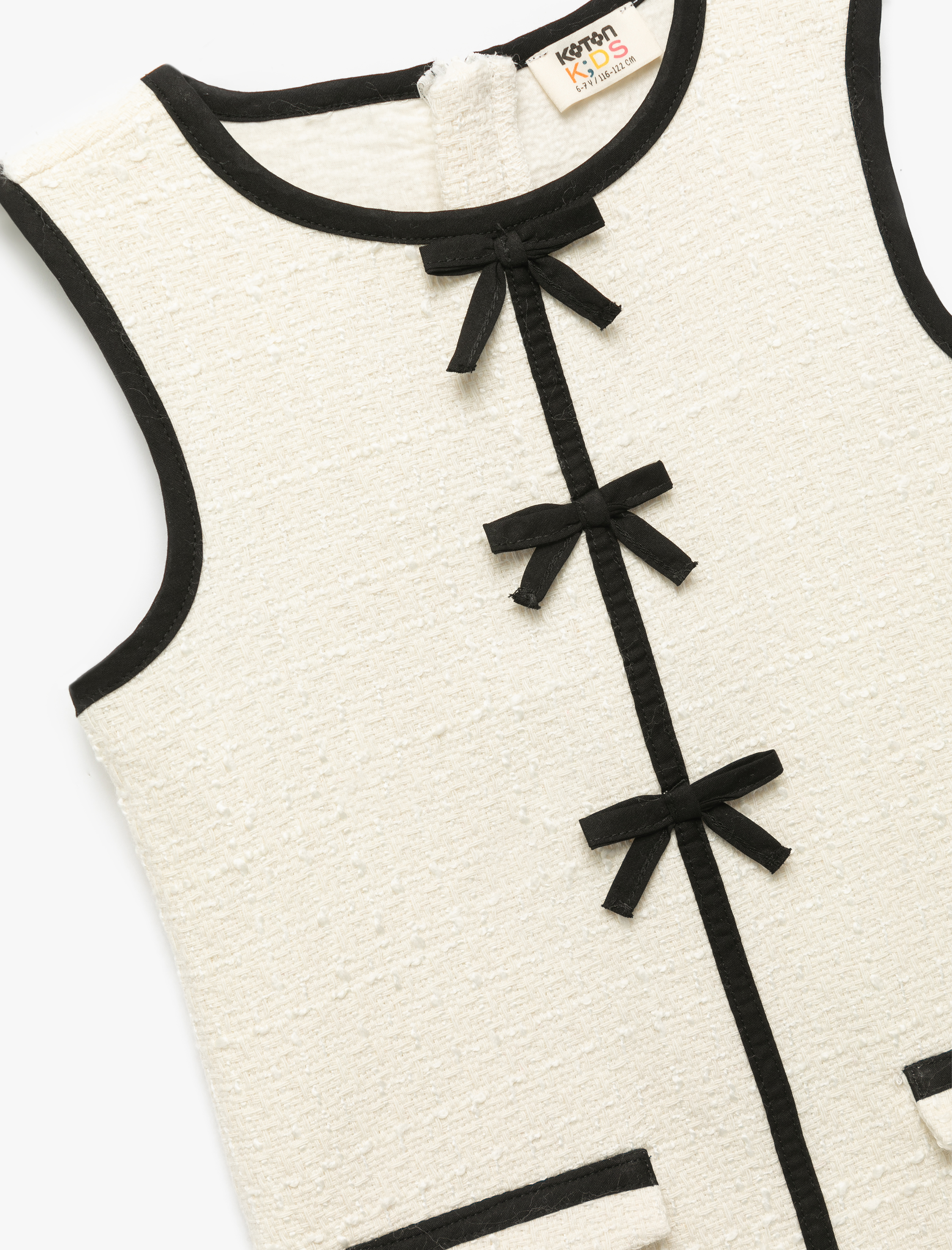  Kız Çocuk Fiyonk Detaylı Bisiklet Yaka Kolsuz Tüvit Elbise