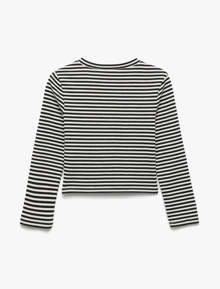 Kız Çocuk Uzun Kollu Bisiklet Yaka Kaşkorse Çizgili Tişört