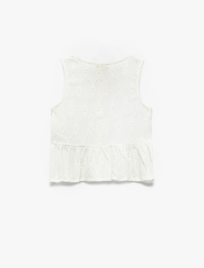 Kız Çocuk Düğme Detaylı Kolsuz Brodeli Bluz