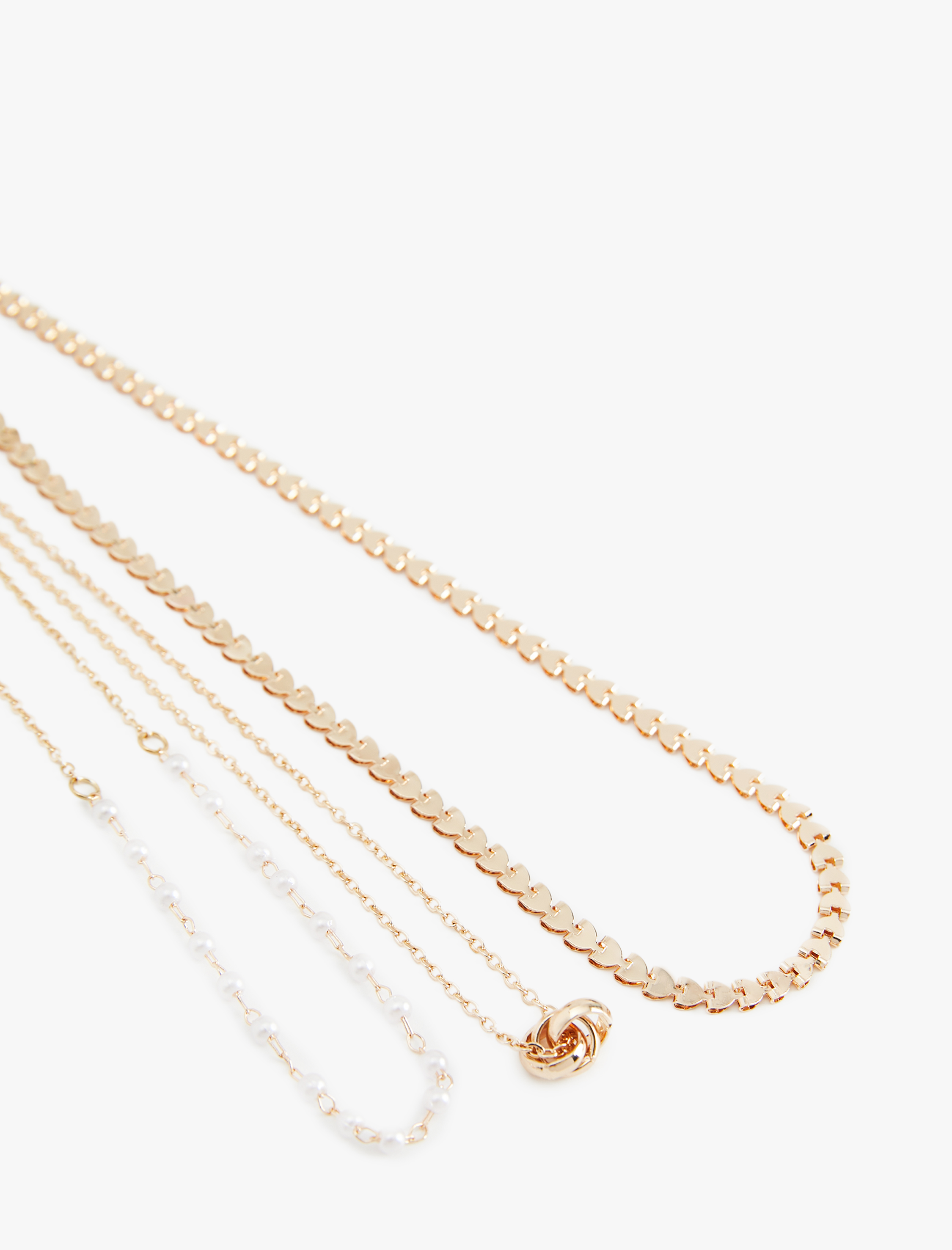  Kadın Çoklu Zincir Detaylı İnci Süslemeli Çelik Kolye