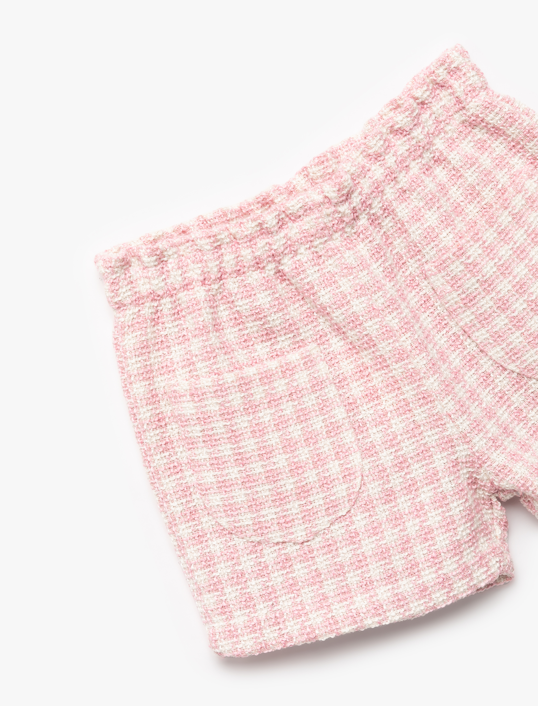  Kız Bebek Beli Lastikli Cepli Düğmeli Ekoseli Tüvit Şort