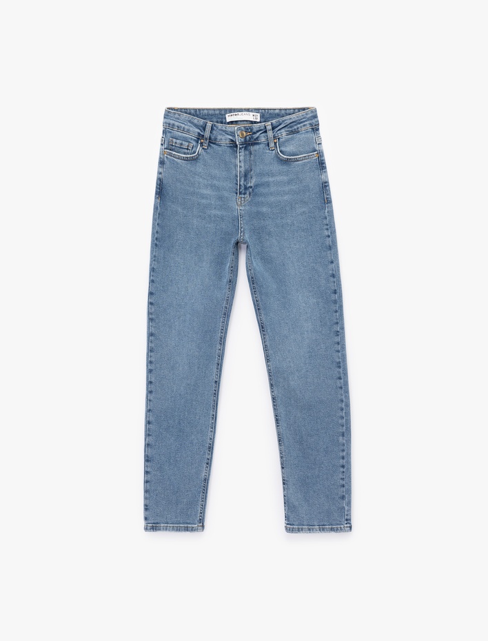  Pamuklu Dar Kesim Normal Bel Jean Pantolon - Slim Straight Fit Jean