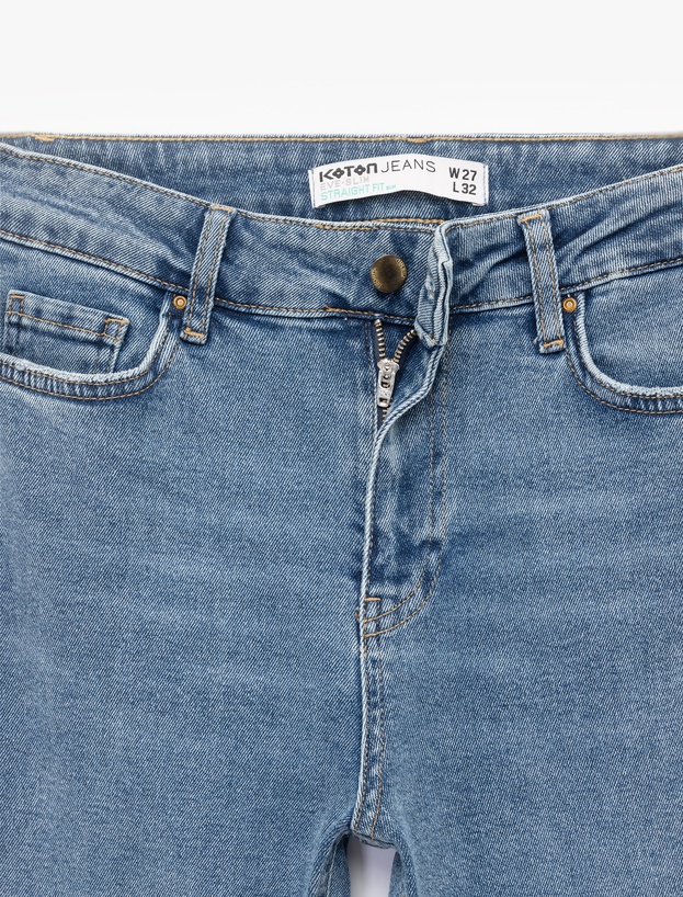 Pamuklu Dar Kesim Normal Bel Jean Pantolon - Slim Straight Fit Jean_4