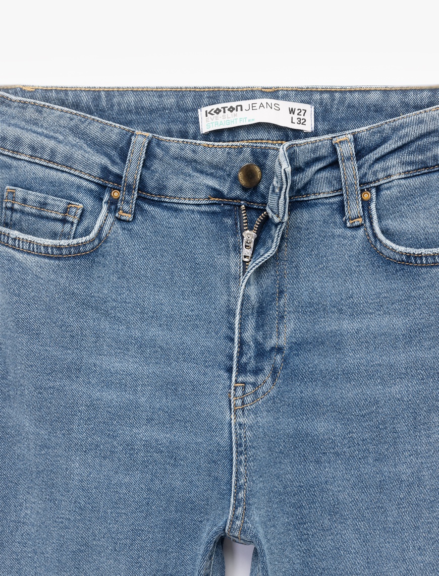   Pamuklu Dar Kesim Normal Bel Jean Pantolon - Slim Straight Fit Jean