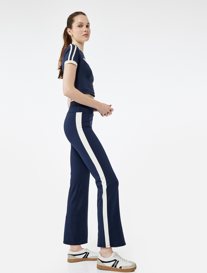  İspanyol Paça İnterlok Beli Katlı Dar Kesim Spor Tayt