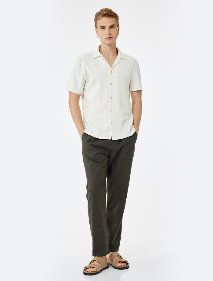  Cep Detaylı Keten Pamuk Karışımlı Beli Bağcıklı Pantolon