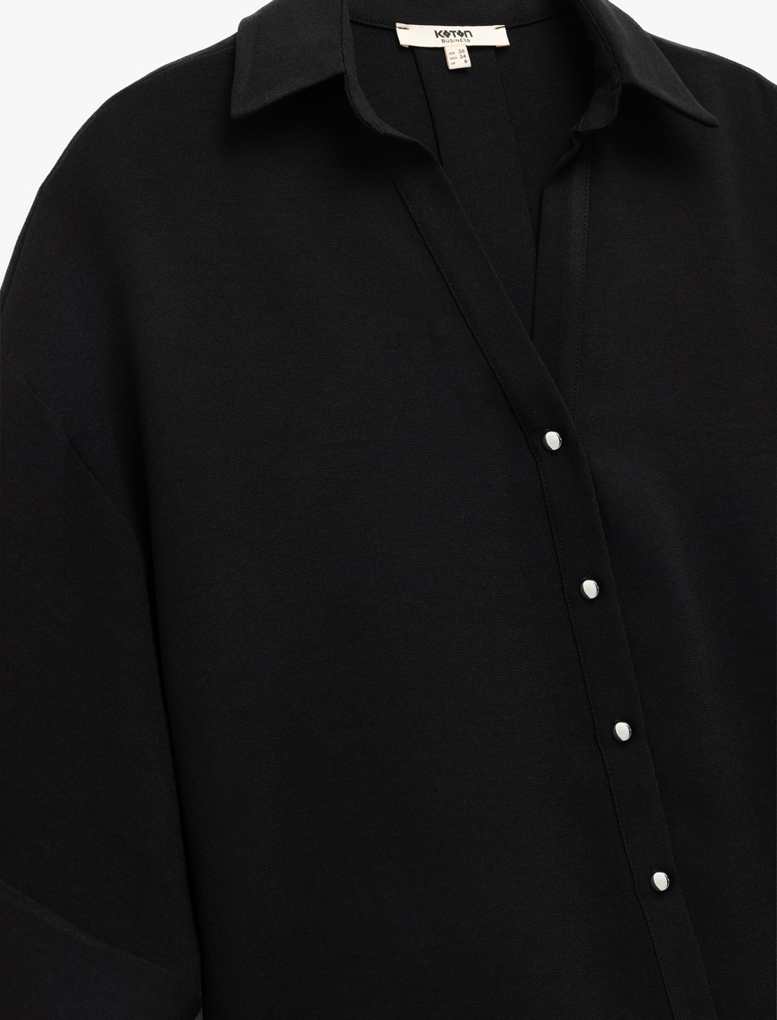   Krep Kumaş 3/4 Kollu Oversize Gömlek