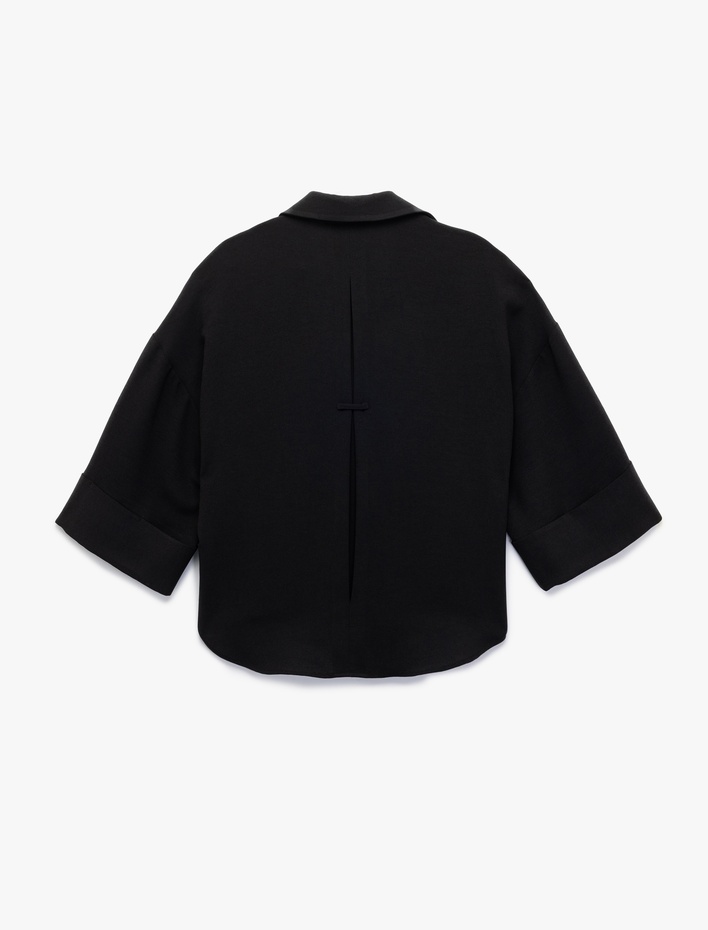  Krep Kumaş 3/4 Kollu Oversize Gömlek