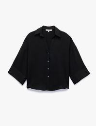 Krep Kumaş 3/4 Kollu Oversize Gömlek