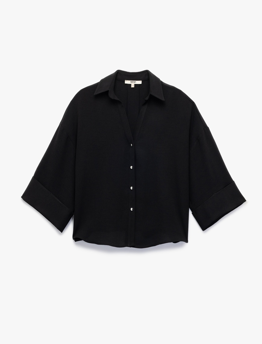   Krep Kumaş 3/4 Kollu Oversize Gömlek