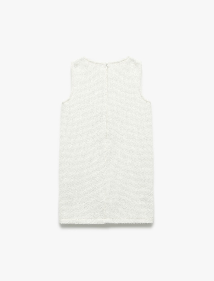 Kız Çocuk Fiyonk Detaylı Kolsuz Bisiklet Yaka Tüvit Jile Elbise