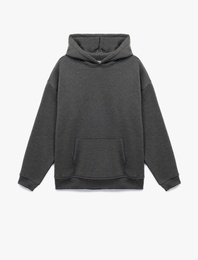 Şardonlu Uzun Kollu Kapüşonlu Oversize Sweatshirt