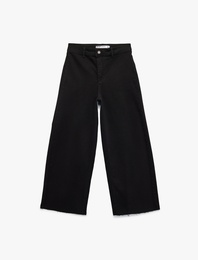 Yüksek Bel Düğmeli Cepli Rahat Kalıp Geniş Paça Denim Pantolon - Culotte Jeans