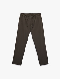 Beli Bağcıklı Düğmeli Duble Paça Esnek Slim Fit Pantolon