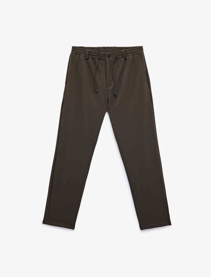  Beli Bağcıklı Düğmeli Duble Paça Esnek Slim Fit Pantolon