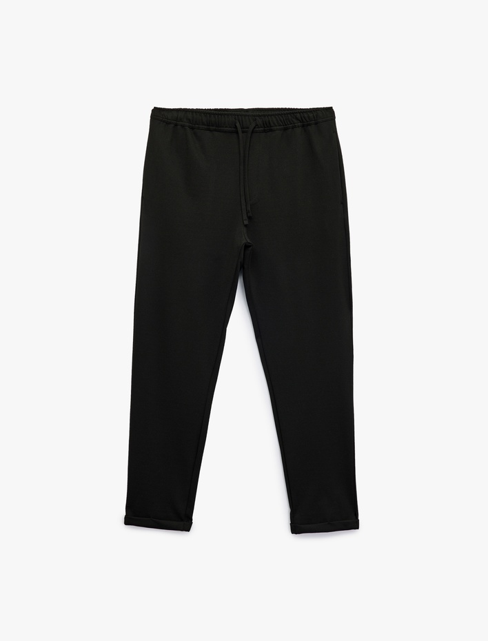  Straight Fit Pike Kumaş Cep Detaylı Beli Bağcıklı Pantolon