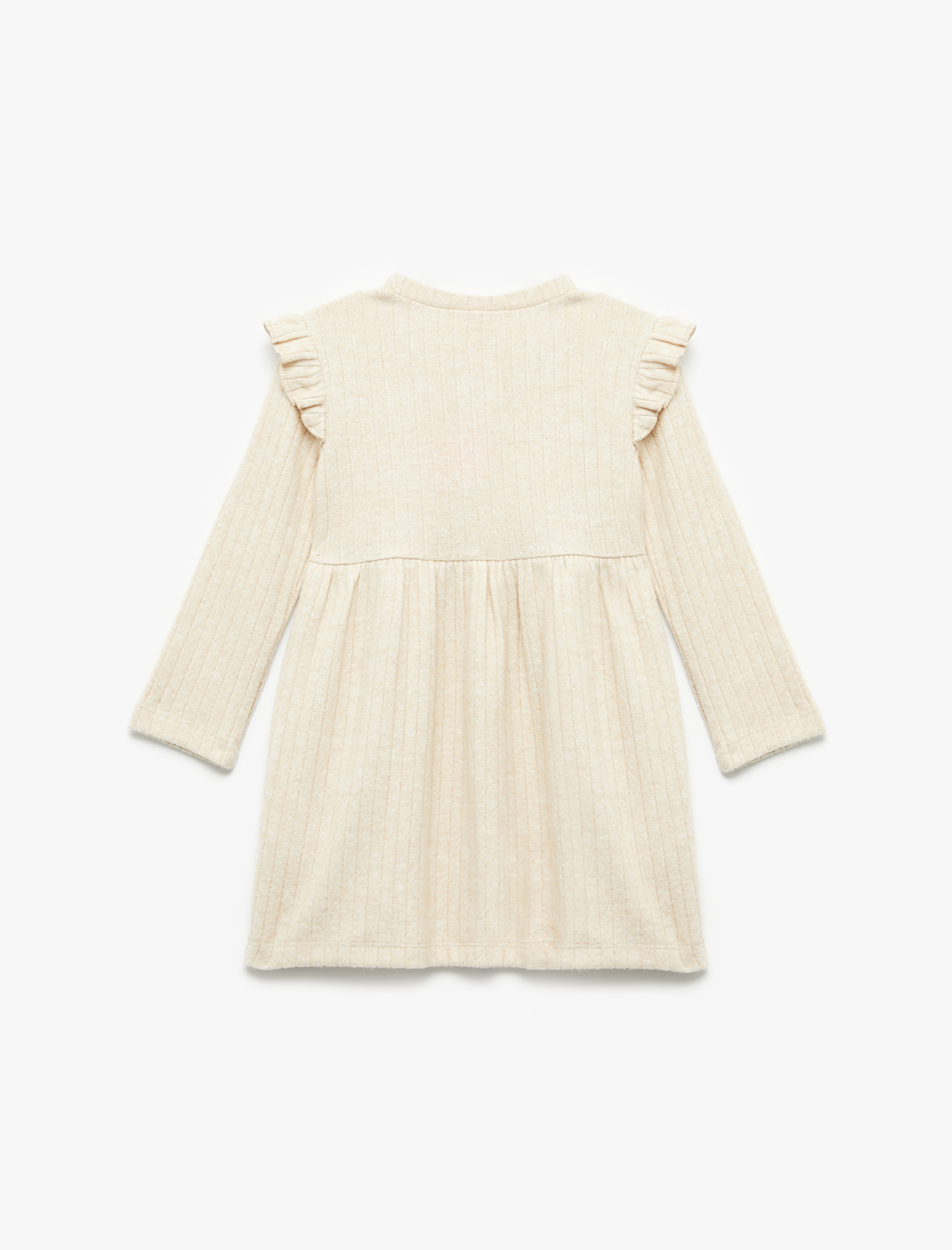  Kız Bebek Fırfır Detaylı Düğmeli Uzun Kollu Bisiklet Yaka Elbise