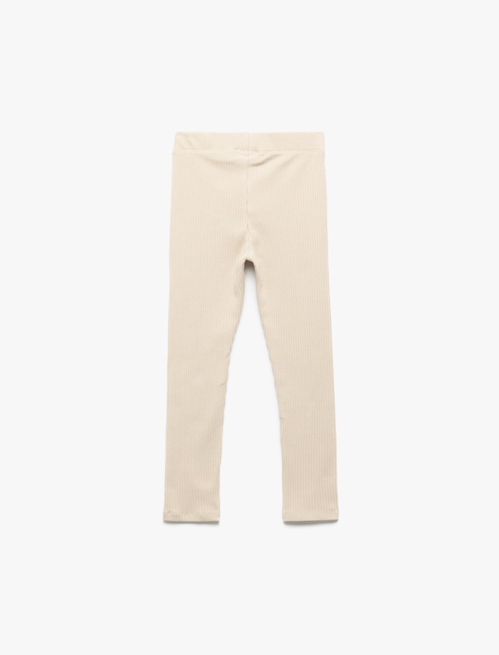 Kız Çocuk Pamuklu Kaşkorse Ribana Detaylı Bilek Boy Tayt