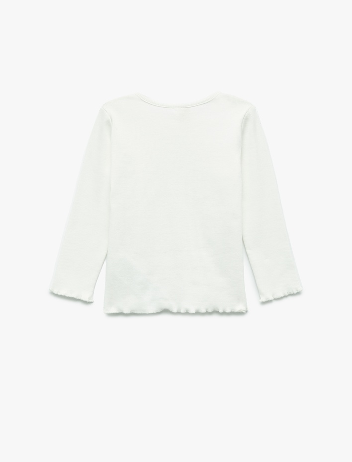 Kız Bebek Uzun Kollu Bisiklet Yaka Kurdele Detaylı Pamuklu Tişört