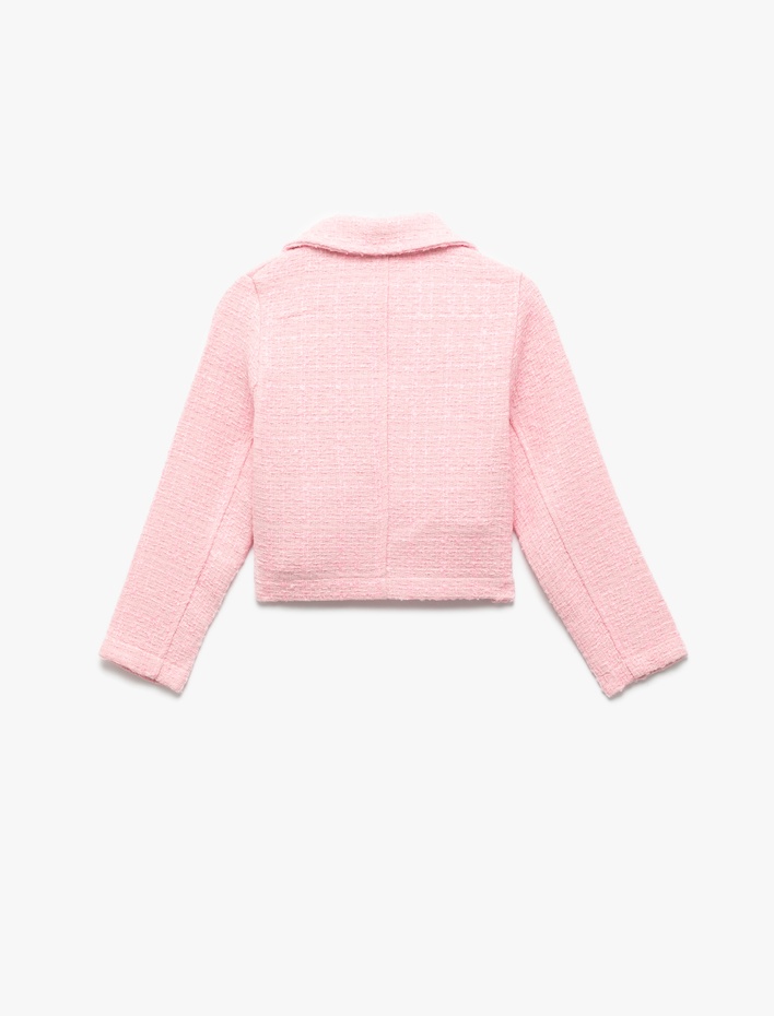 Kız Çocuk Kruvaze Yaka Düğmeli Uzun Kollu Tüvit Ceket