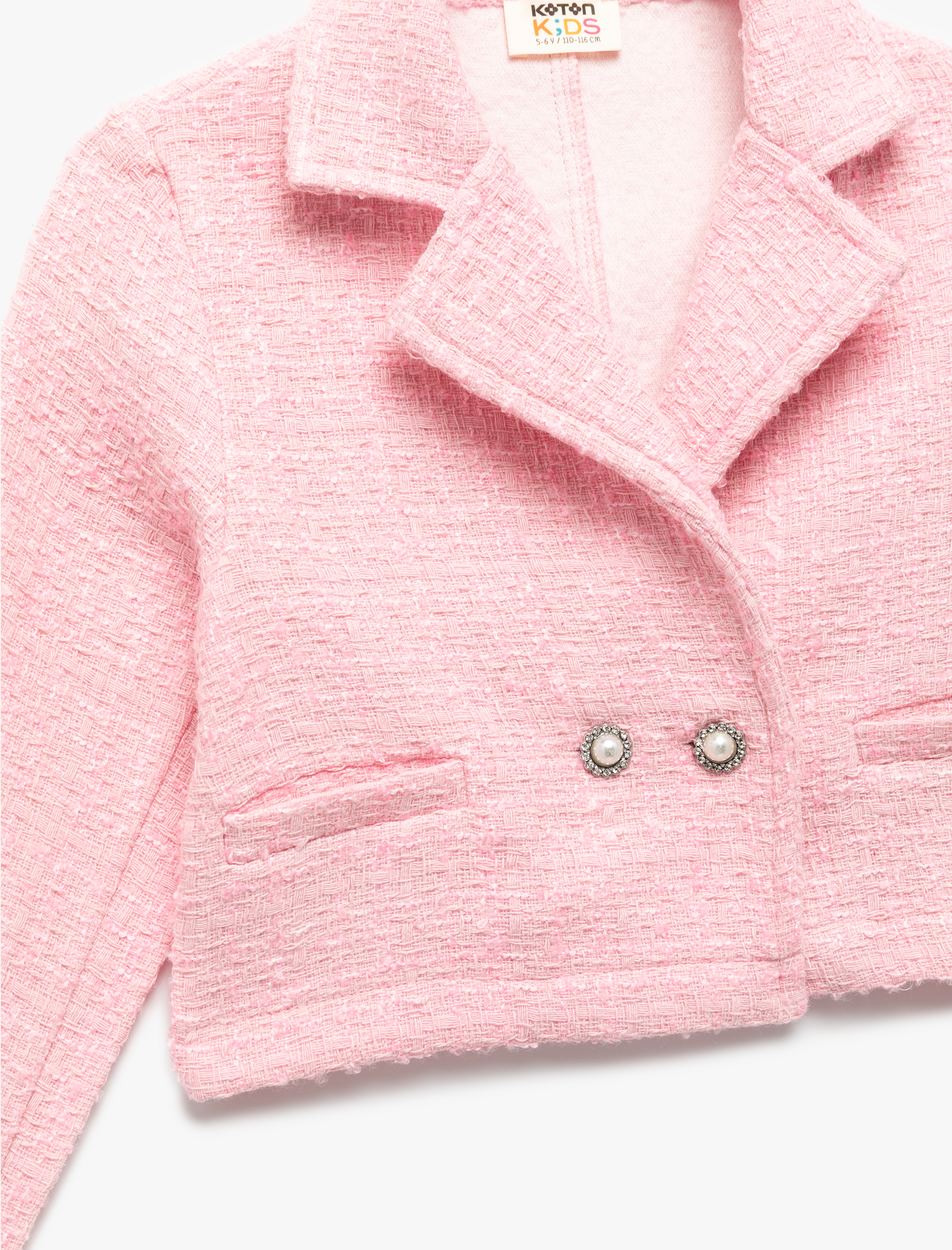  Kız Çocuk Kruvaze Yaka Düğmeli Uzun Kollu Tüvit Ceket