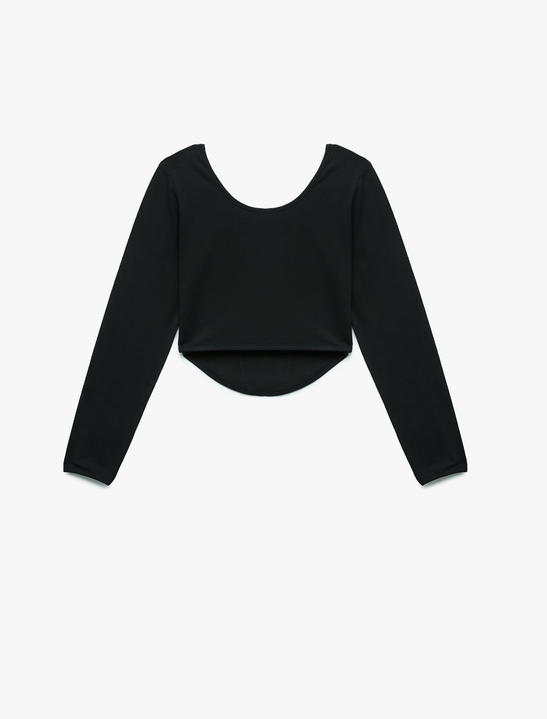  Kız Çocuk Pamuklu Uzun Kollu Kayık Yaka Crop Tişört