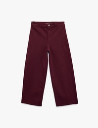 Yüksek Bel Düğmeli Cepli Rahat Kalıp Geniş Paça Denim Pantolon - Culotte Jeans