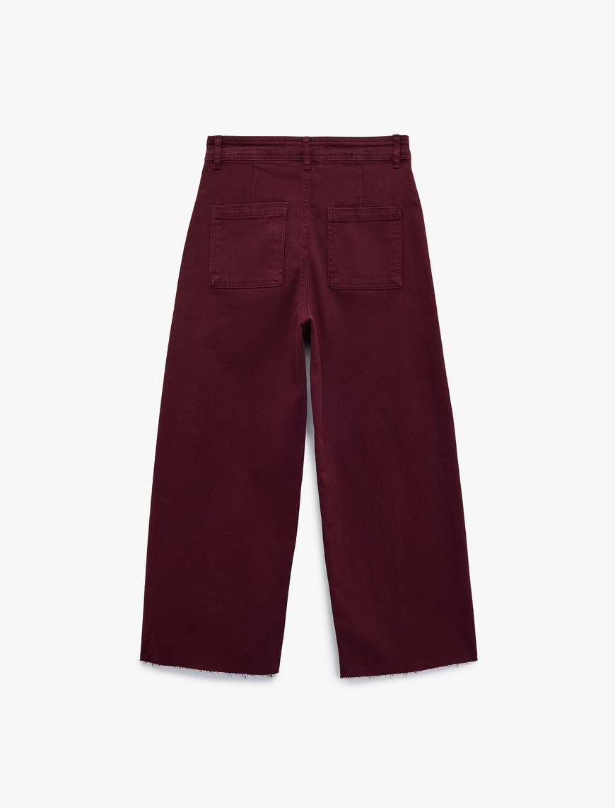   Yüksek Bel Düğmeli Cepli Rahat Kalıp Geniş Paça Denim Pantolon - Culotte Jeans