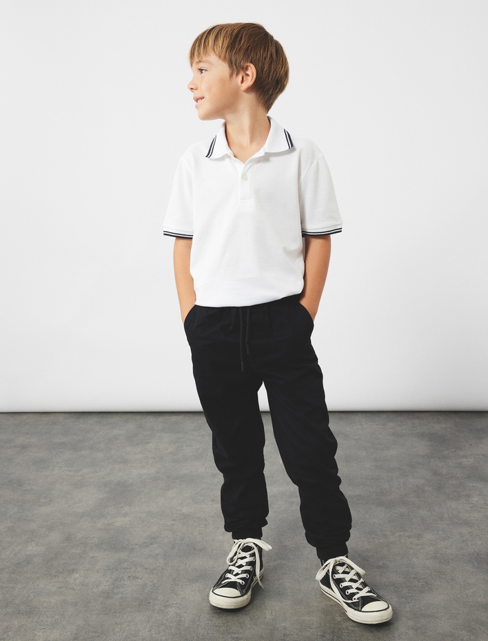 Erkek Çocuk Beli Bağcıklı Cep Detaylı Pamuklu Gabardin Jogger Pantolon