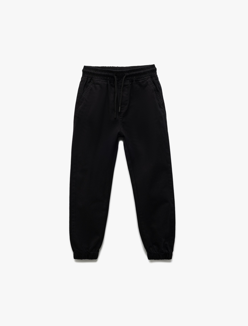  Erkek Çocuk Beli Bağcıklı Cep Detaylı Pamuklu Gabardin Jogger Okul Pantolonu