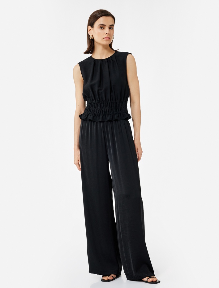  Viskon Kumaş Büzgülü Gipeli Bisiklet Yaka Kolsuz Bluz