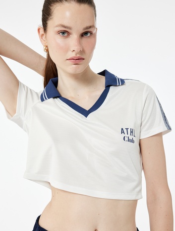 Crop Top Donna Koton Con Stampa Far East – Maniche Corte, Legaccio, 95% Poliestere 5% Elastan, Taglia XL, écru