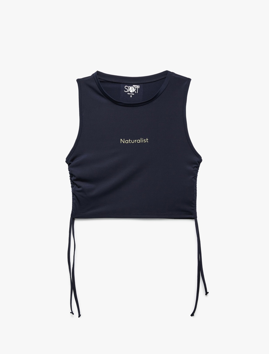   Kolsuz Bisiklet Yaka Dar Kalıp Büzgülü Baskılı Crop Spor Atlet