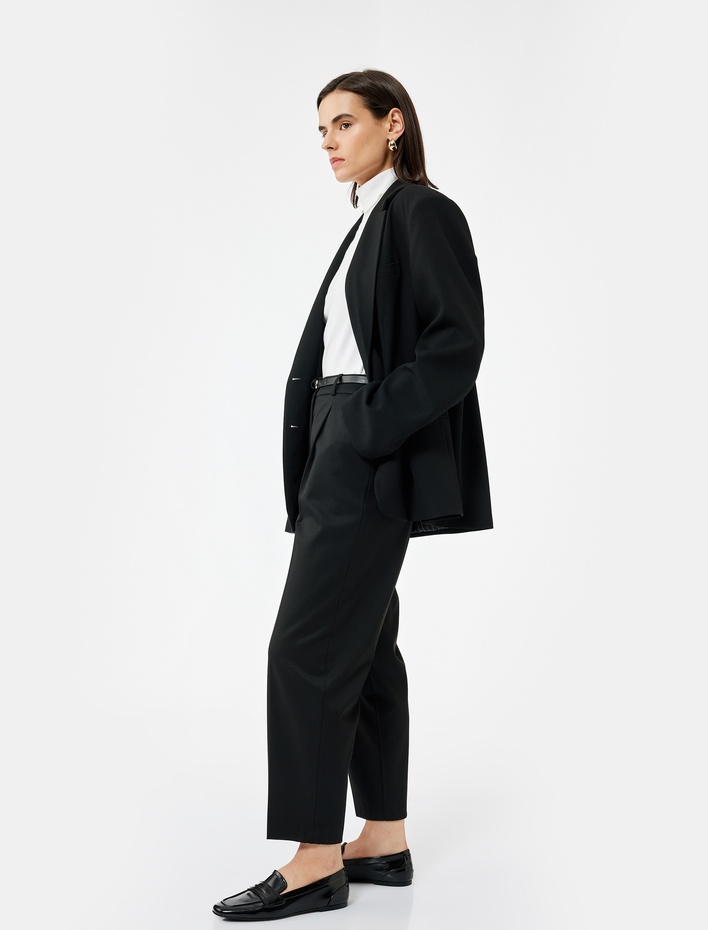  Cepli Kemerli Yüksek Bel Oversize Cigarette Pantolon