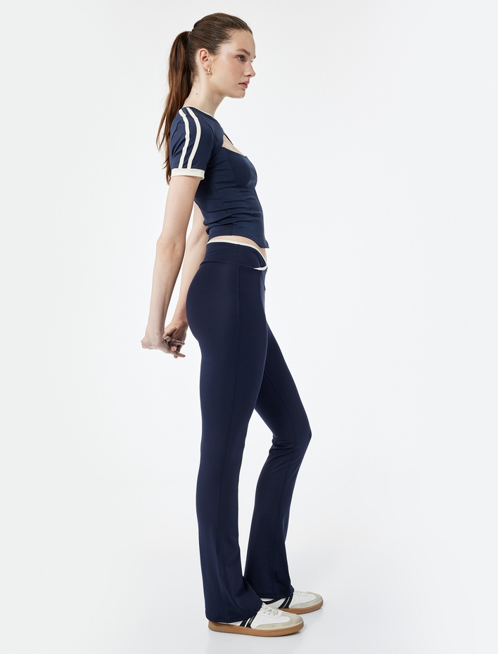  Yüksek Bel Biyeli Dar Kesim İnterlok İspanyol Paça Spor Tayt