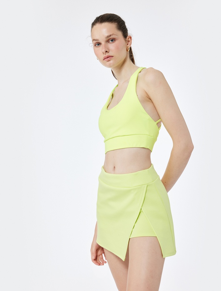  Yüksek Bel Modal Karışımlı Yırtmaçlı Mini Spor Şort Etek