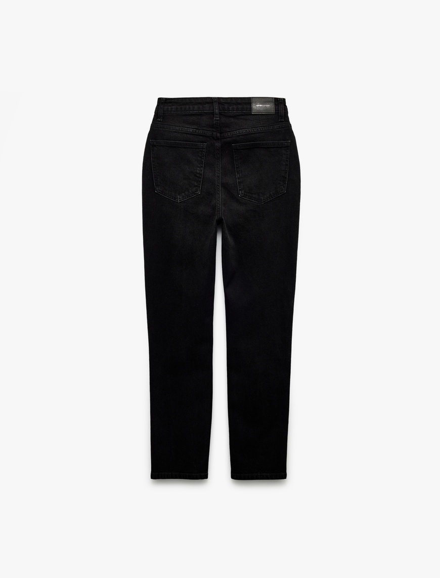   Pamuklu Yüksek Bel Düğmeli Slim Fit Mom Jean Pantolon - Mom Jeans