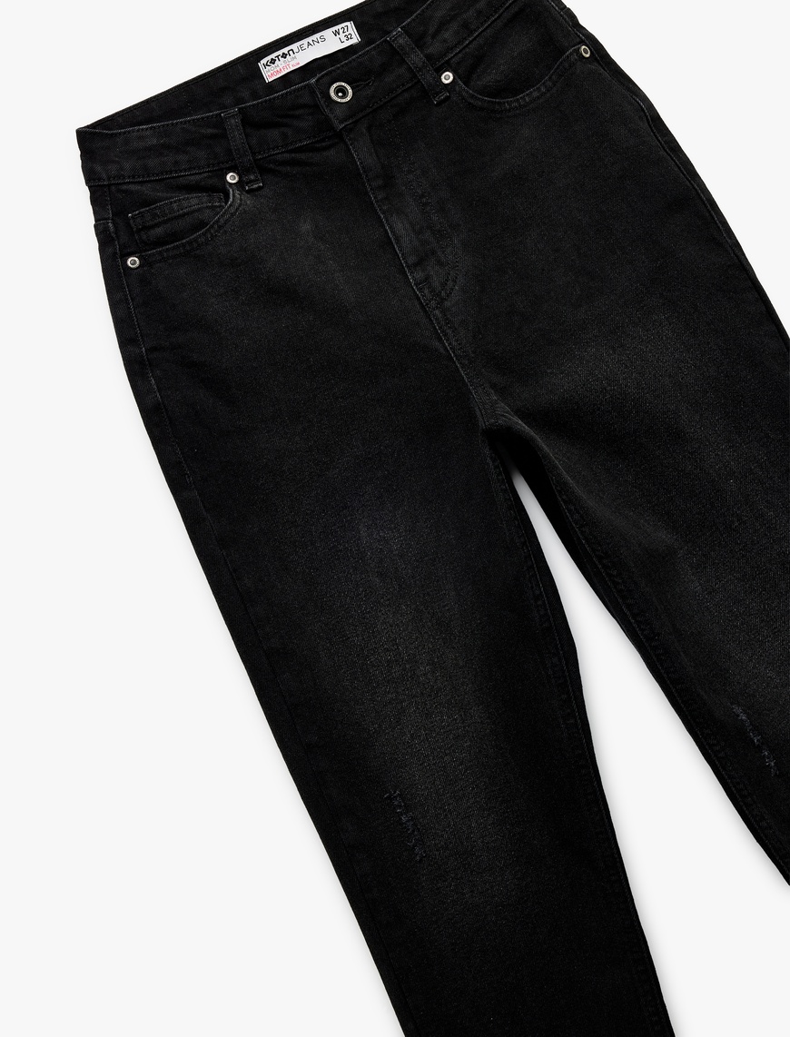   Pamuklu Yüksek Bel Düğmeli Slim Fit Mom Jean Pantolon - Mom Jeans