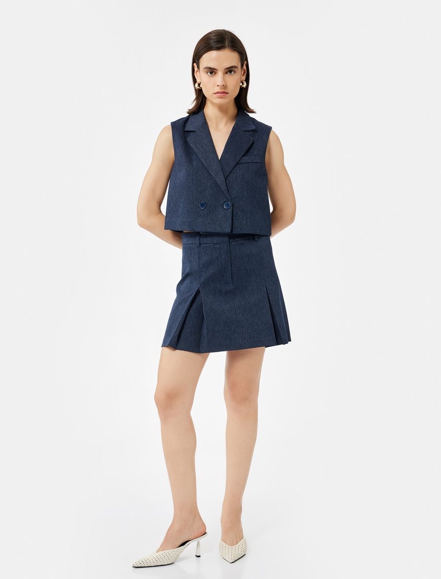   Kruvaze Yaka Kolsuz Crop Blazer Yelek