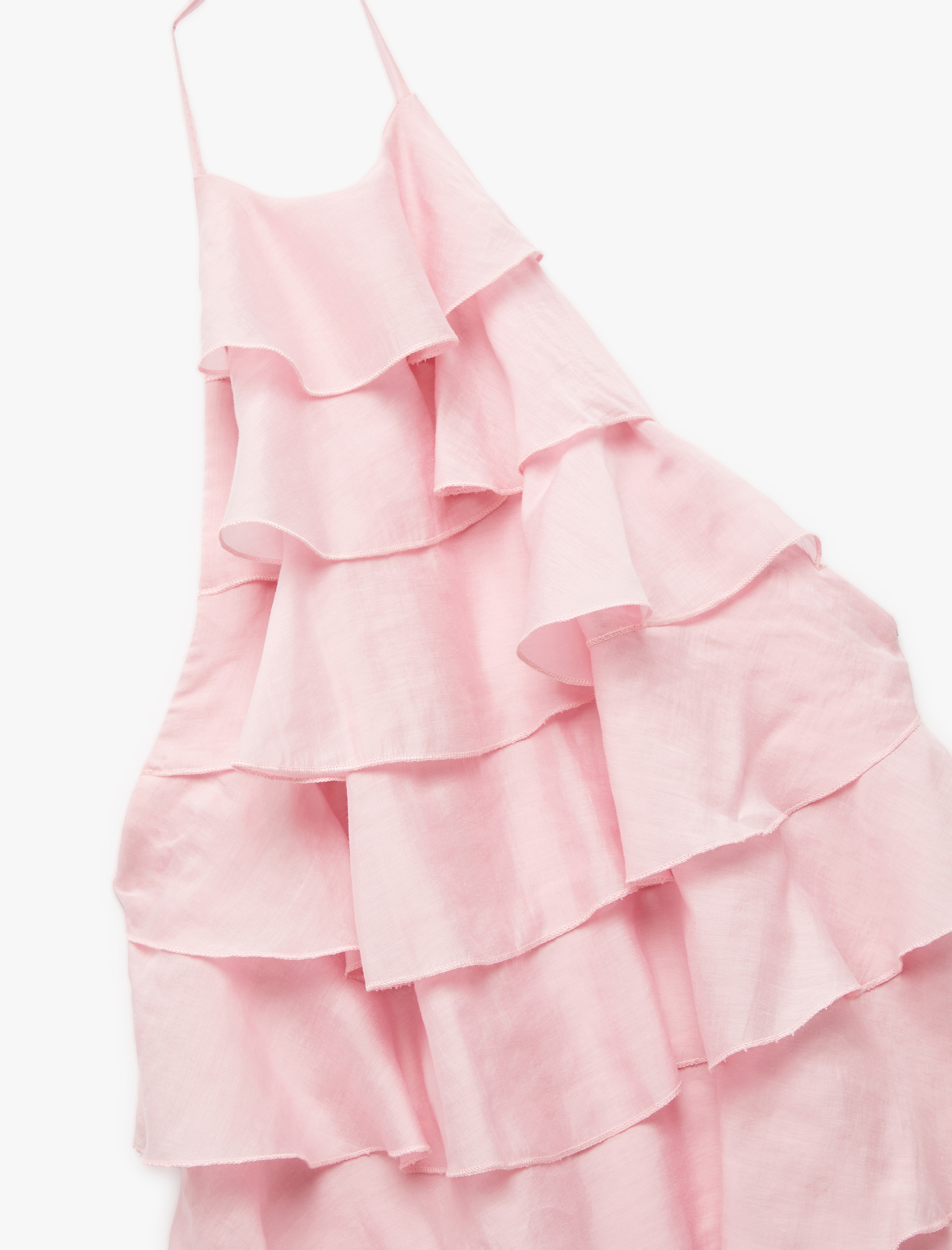   Kat Kat İnce Askılı Halter Yaka Fırfırlı Mini Elbise