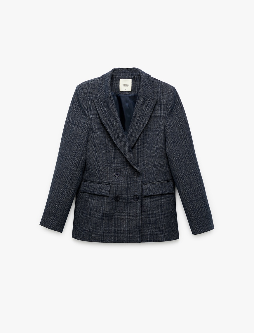  Cepli Uzun Kollu Ekose Kruvaze Blazer Ceket