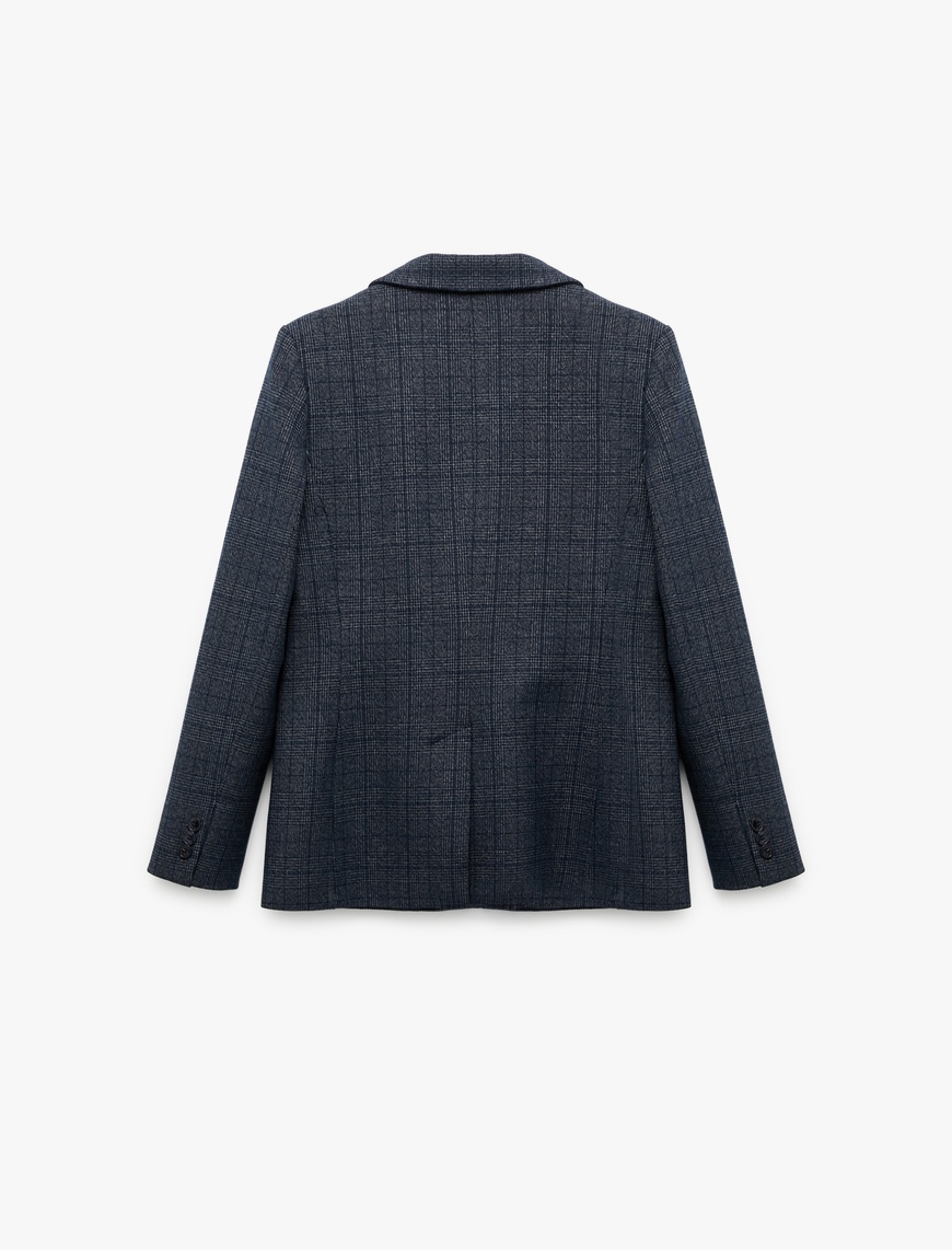   Cepli Uzun Kollu Ekose Kruvaze Blazer Ceket