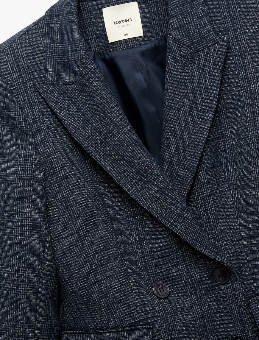   Cepli Uzun Kollu Ekose Kruvaze Blazer Ceket