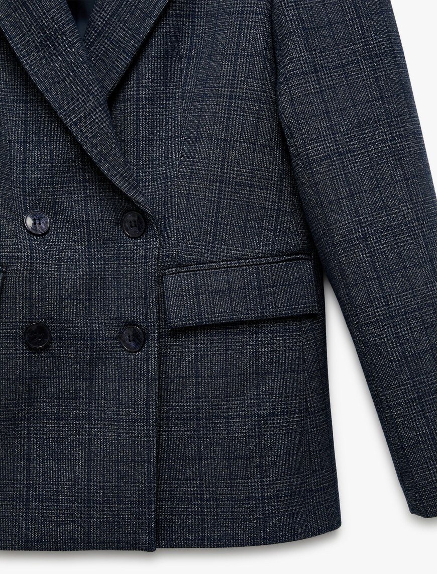   Cepli Uzun Kollu Ekose Kruvaze Blazer Ceket