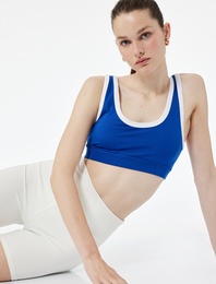 U Yaka Kaplı Renk Kontrastlı Slim Fit Sporcu Sütyeni