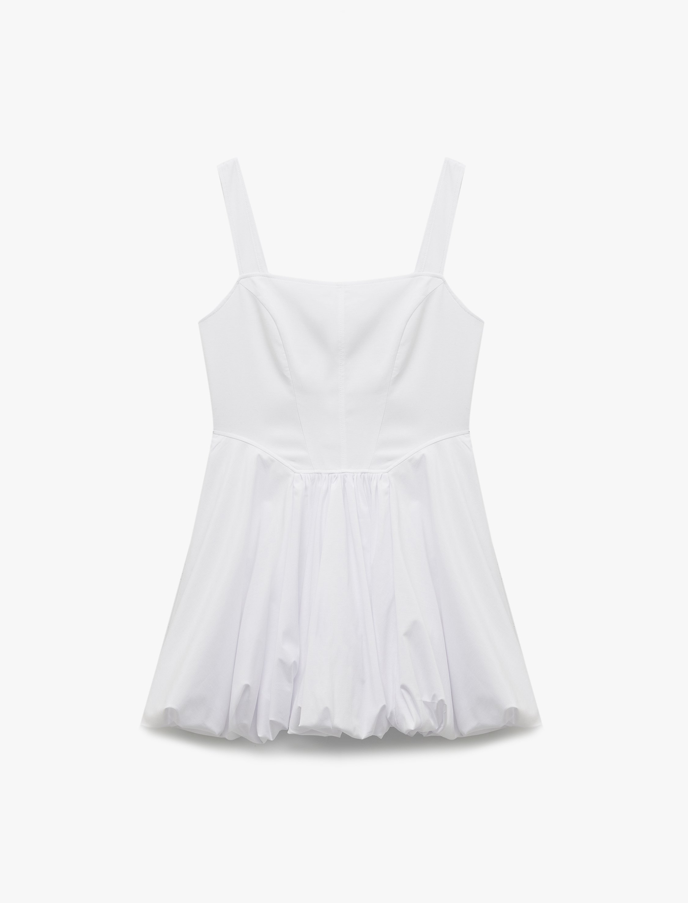   Astarlı Bol Kalıp Kare Yaka Kolsuz Askılı Mini Balon Elbise