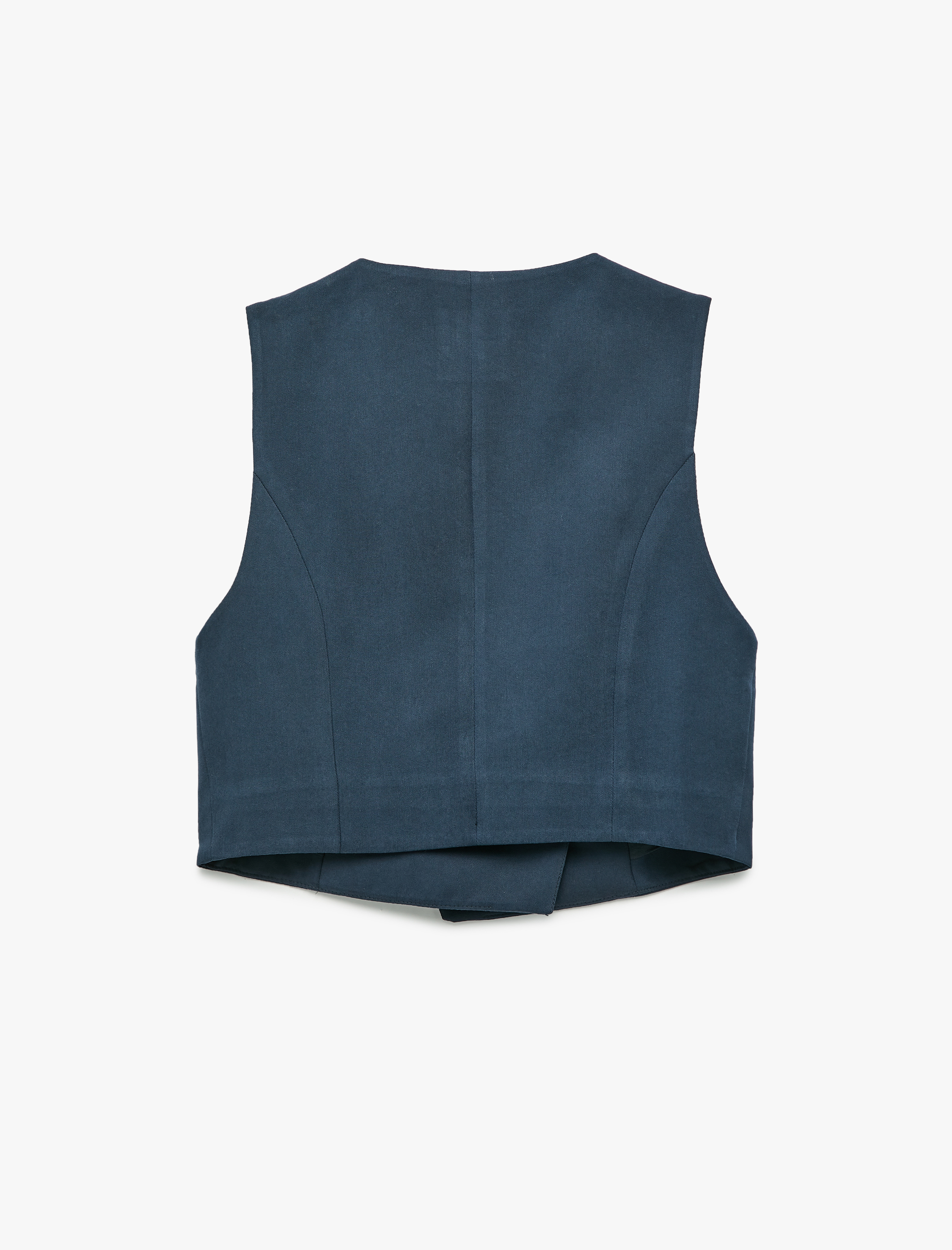 Modal Kumaş Asimetrik Kesim Düğmeli Kruvaze Crop Yelek