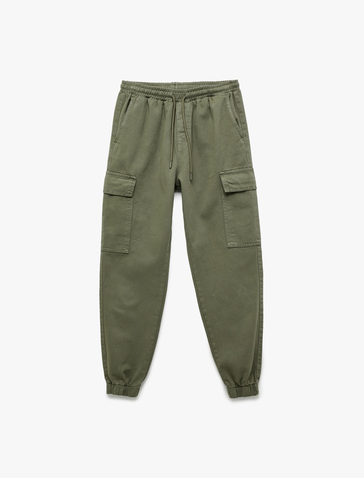  Beli Bağcıklı Kargo Cep Detaylı Pamuklu Gabardin Jogger Pantolon