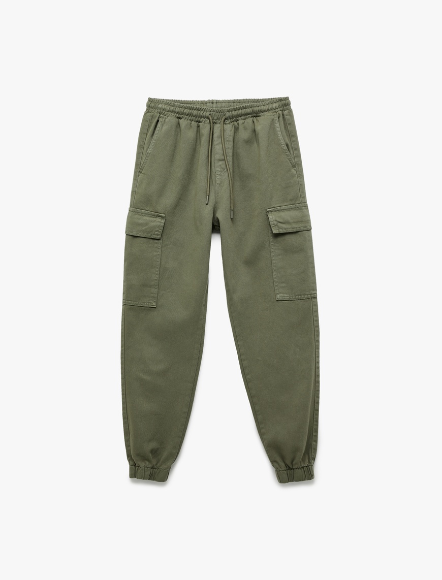   Beli Bağcıklı Kargo Cep Detaylı Pamuklu Gabardin Jogger Pantolon